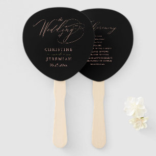 Elegantes Black Rose Gold Script-Hochzeitsprogramm Fächer