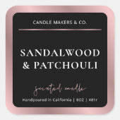 Elegantes Black & Rose Gold Script Moderne Candle Quadratischer Aufkleber (Vorderseite)