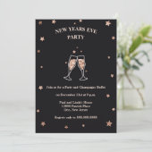 Elegantes Black & Rose Gold Silvester Party Einladung (Stehend Vorderseite)