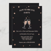 Elegantes Black & Rose Gold Silvester Party Einladung (Vorne/Hinten)