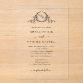 Elegantes Black Royal Crown Wreath Monogramm Acryleinladungen (Vorderseite)