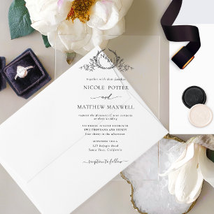 Elegantes Black Royal Crown Wreath Monogramm Acryleinladungen