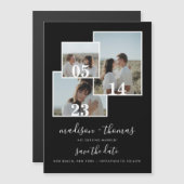 Elegantes Black Script 3 Foto Hochzeit speichern d Magneteinladung (Vorne/Hinten)