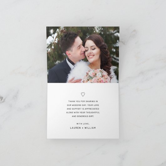 Elegantes Black Script Calligrafy Foto Hochzeit Dankeskarte (Innenseite)