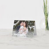 Elegantes Black Script Calligrafy Foto Hochzeit Dankeskarte (Vorderseite)