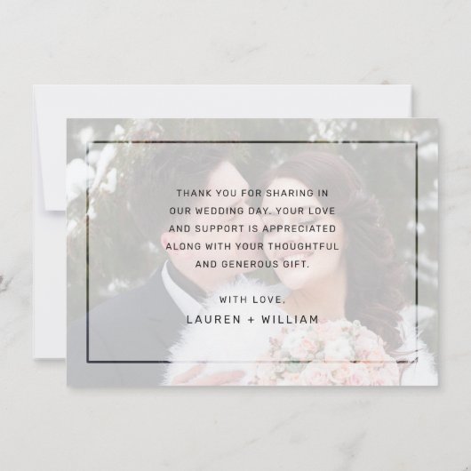 Elegantes Black Script Calligrafy Foto Hochzeit Dankeskarte (Rückseite)