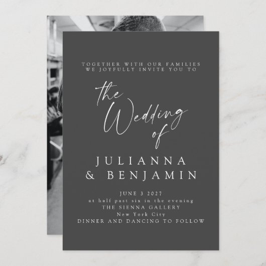 Elegantes Black Script Foto Classic Wedding Einladung (Vorne/Hinten)