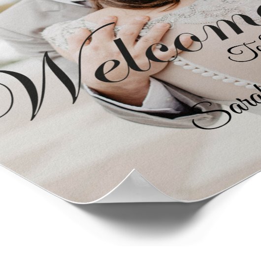 Elegantes Black Script Foto Wedding Welcome Sign Poster (Ecke)