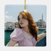 Elegantes Black Script Modernes 2-Foto-Abschluss Keramikornament (Rückseite)