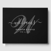 Elegantes Black Script Monogram Wedding Guest Book Gästebuch (Vorderseite)