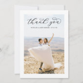 Elegantes Black Script Personalisiert Wedding Foto Dankeskarte (Vorderseite)