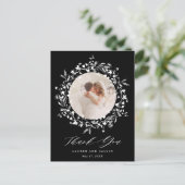 Elegantes Black Script Wedding Foto Danke Black Postkarte (Stehend Vorderseite)