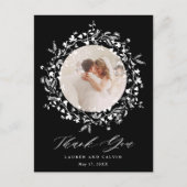 Elegantes Black Script Wedding Foto Danke Black Postkarte (Vorderseite)