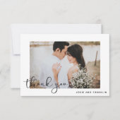 Elegantes Black Script Wedding Foto Danke Karte (Vorderseite)