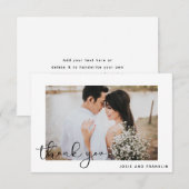Elegantes Black Script Wedding Foto Danke Karte (Vorne/Hinten)