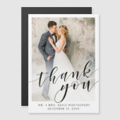 Elegantes Black Script Wedding Foto Vielen Dank Magnetkarte (Vorne/Hinten)