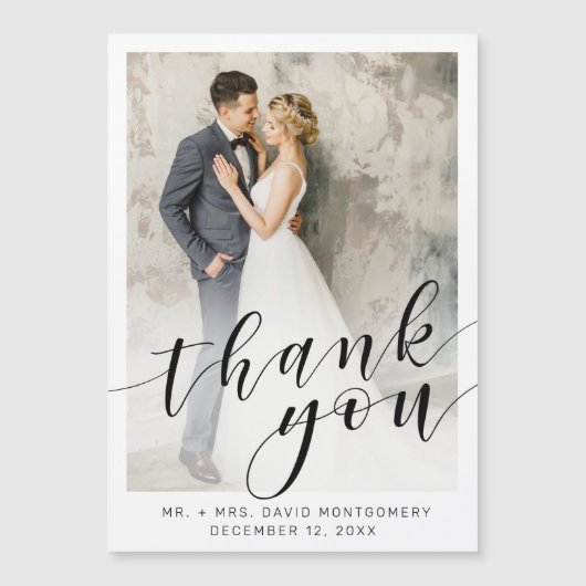 Elegantes Black Script Wedding Foto Vielen Dank Magnetkarte (Vorderseite)