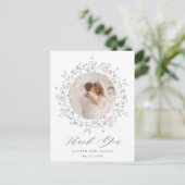 Elegantes Black Script Wedding Foto Vielen Dank Postkarte (Stehend Vorderseite)