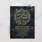 Elegantes Black Script Weihnachts-Neujahrsfest-Par Postkarte (Vorne/Hinten)