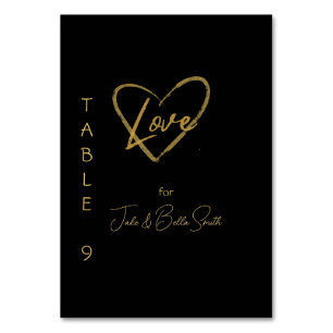 Elegantes Black Shiny Liebe Heart Wedding Black 9 Tischnummer