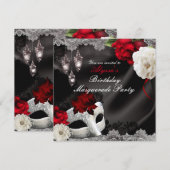 Elegantes Black Silk Floral & Lace Masquerade Part Einladung (Vorne/Hinten)