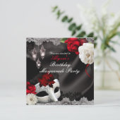 Elegantes Black Silk Floral & Lace Masquerade Part Einladung (Stehend Vorderseite)