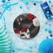 Elegantes Black Silk Floral & Lace Masquerade Part Pappteller (Party)