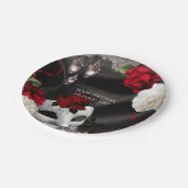 Elegantes Black Silk Floral & Lace Masquerade Part Pappteller (Schrägansicht)