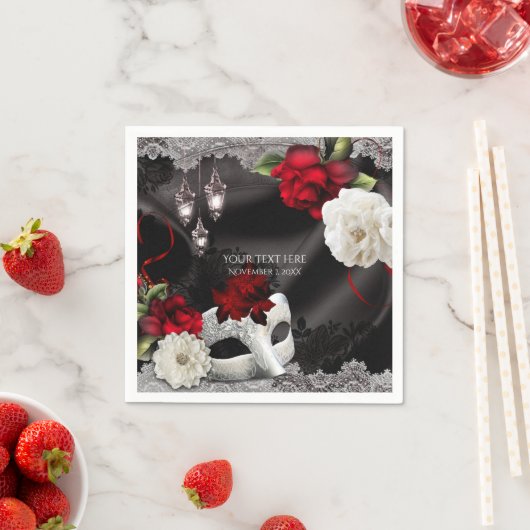 Elegantes Black Silk Floral & Lace Masquerade Part Serviette (Beispiel)