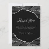 Elegantes Black Silver Foil Agate Wedding Foto Dankeskarte (Rückseite)