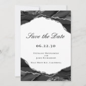 Elegantes Black Silver Foil Agate Wedding Foto Save The Date (Vorderseite)