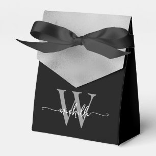 Elegantes Black Silver Foil Monogram Name Script Geschenkschachtel