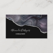 Elegantes Black Silver Glitzer Agate Geode Monogra Visitenkarte (Vorderseite)