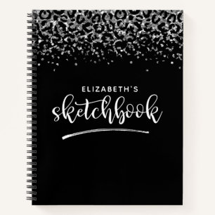 Elegantes Black Silver Glitzer Artist Sketchbook Notizblock