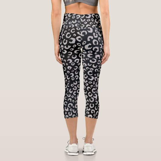 Elegantes Black Silver Glitzer Leopard Muster Capri Leggings (Rückseite)