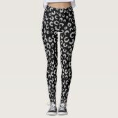 Elegantes Black Silver Glitzer Leopard Muster Leggings (Vorderseite)