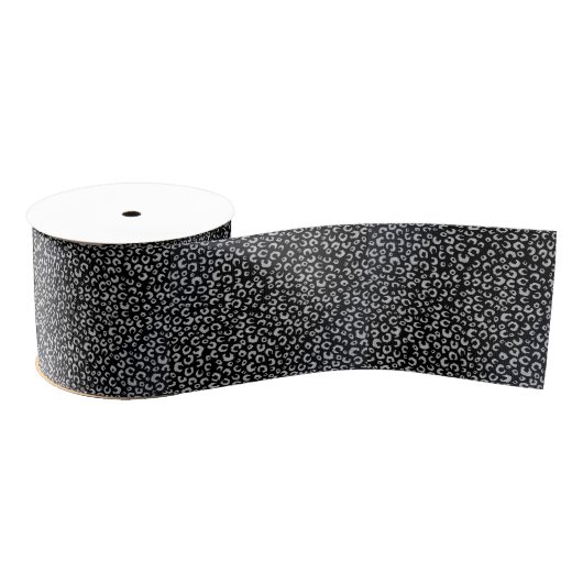 Elegantes Black Silver Glitzer Leopard Muster Ripsband (Spule)