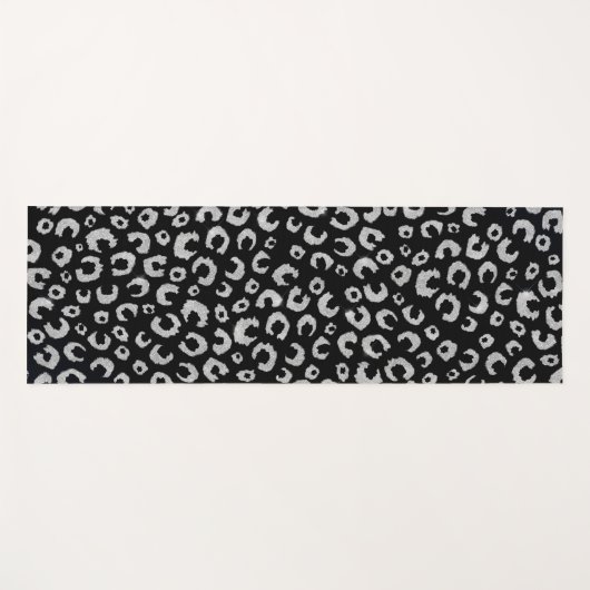 Elegantes Black Silver Glitzer Leopard Muster Yogamatte (Vorderseite (Horizontal))