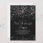Elegantes Black Silver Glitzer Silvester Party Einladung (Vorderseite)