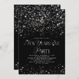 Elegantes Black Silver Glitzer Silvester Party Einladung