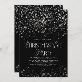 Elegantes Black Silver Glitzer Weihnachts-Party Einladung