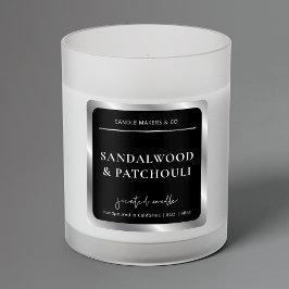 Elegantes Black & Silver Modernes Candle Jar Packa Quadratischer Aufkleber