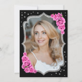 Elegantes Black Silver Pink Foto 50. Geburtstag Einladung (Rückseite)