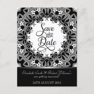 Elegantes Black Silver Tribal Lace Save the Date Ankündigungspostkarte