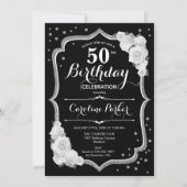 Elegantes Black Silver White Foto 50. Geburtstag Einladung (Vorderseite)