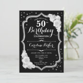 Elegantes Black Silver White Foto 50. Geburtstag Einladung (Stehend Vorderseite)