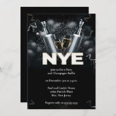 Elegantes Black Silvester Party Einladung (Vorne/Hinten)