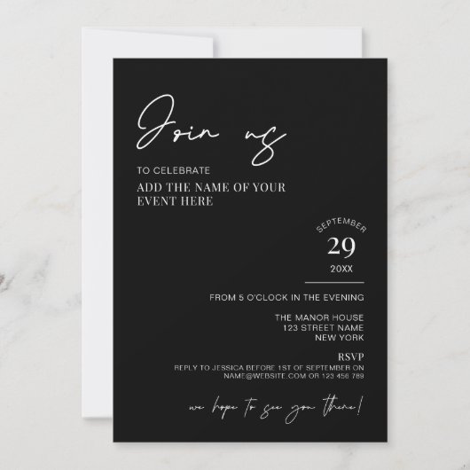 Elegantes Black Simple Script Corporate Event Einladung (Vorderseite)