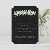Elegantes Black Snowberry+Eukalyptus Brautparty Einladung (Stehend Vorderseite)