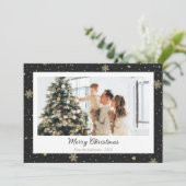 Elegantes Black Snowflake Foto Frohe Weihnachten (Stehend Vorderseite)